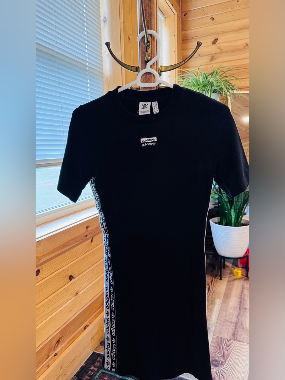 adidas Black Short Sleeve T-Shirt Dress with Logo Side Tape